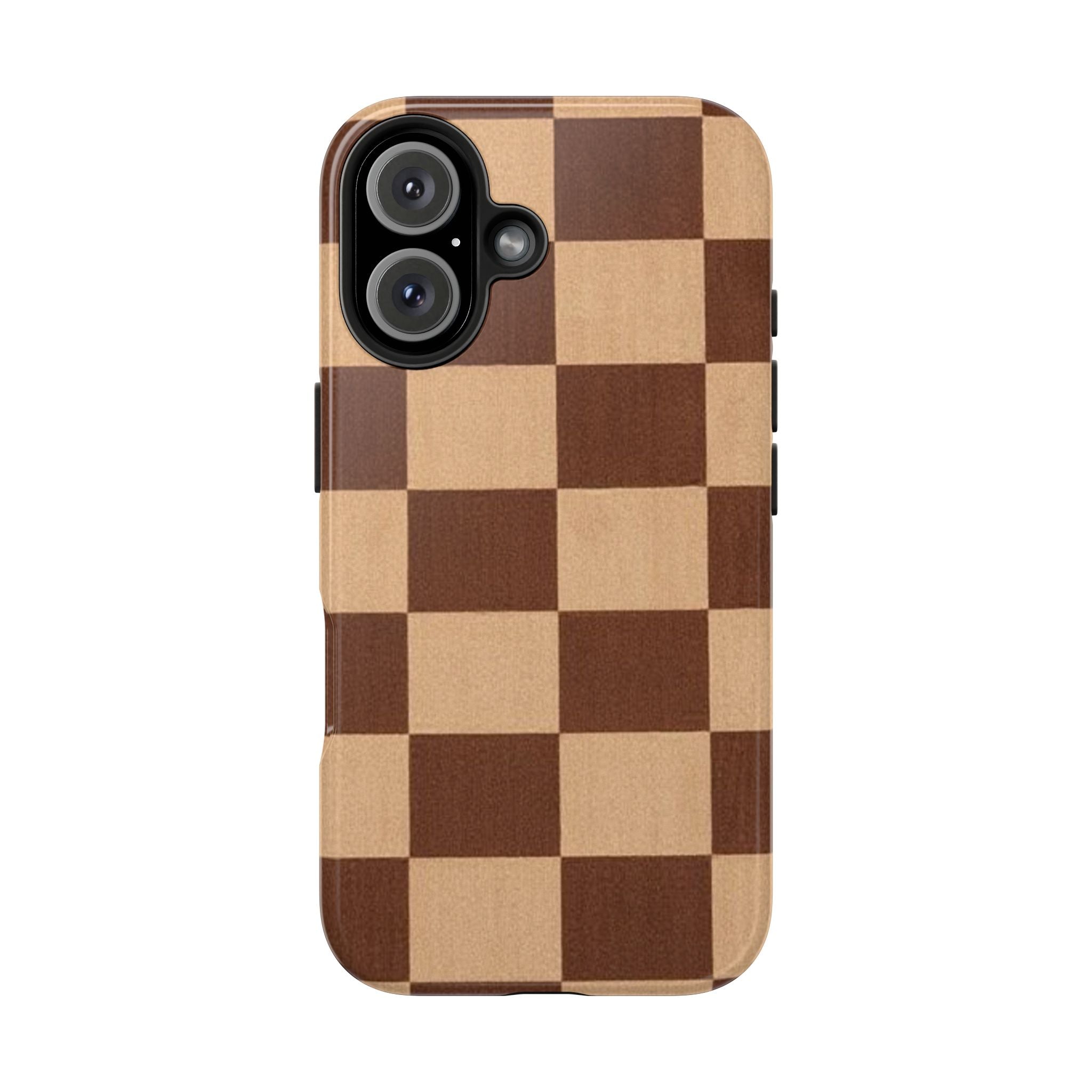 Brown and Beige Checkered Phone Case